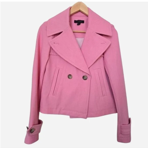 Ann Taylor Pink Trench Pea Coat size 00 Double Breasted Short Pea Coat - Picture 1 of 13